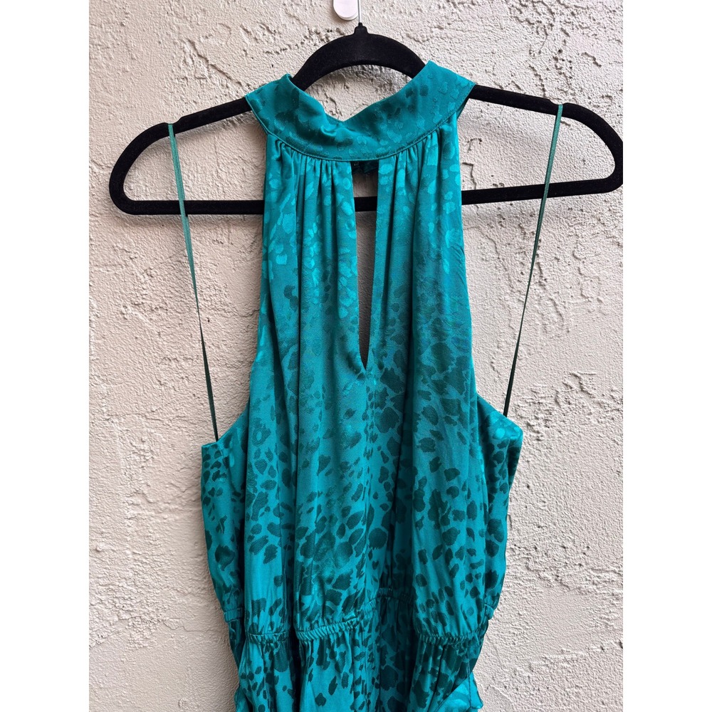 Anthropologie NEW Mini Dress Turquoise Leopard Jacquard Halter Glam Cocktail - Picture 9 of 11